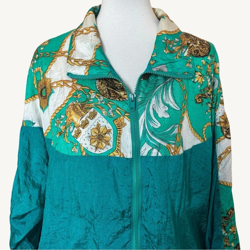KUMA Vintage Teal Colorful Windbreaker Bomber Jacket 80s 90s style Size Large